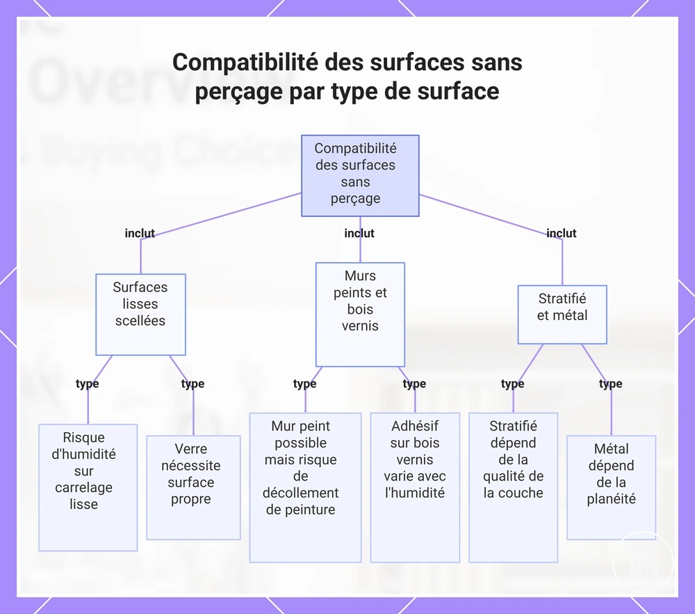 Compatibilité des surfaces sans perçage par type de surface