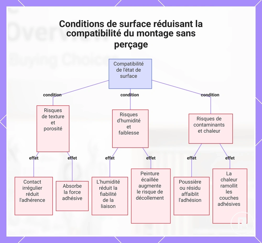 Conditions de surface réduisant la compatibilité du montage sans perçage