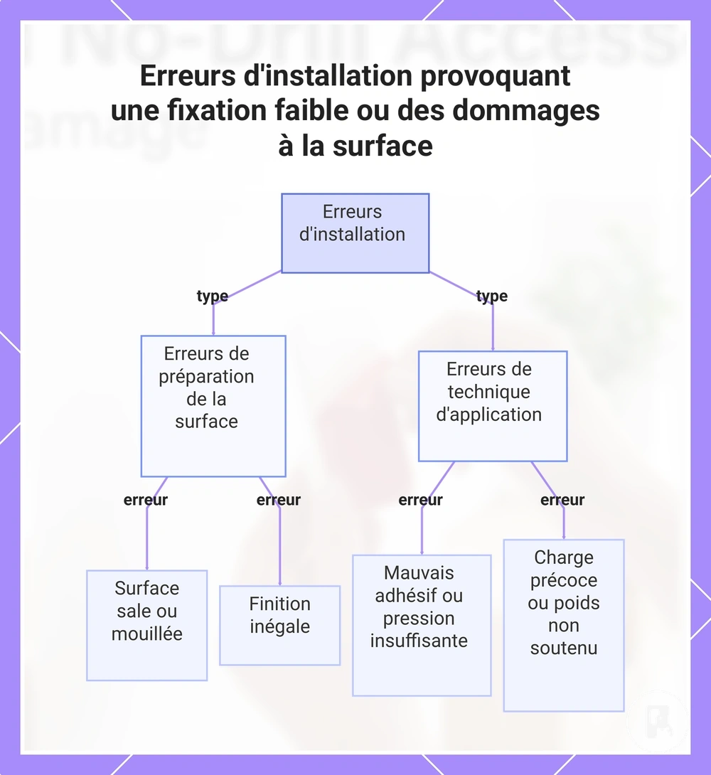 Erreurs d'installation provoquant une fixation faible ou des dommages à la surface