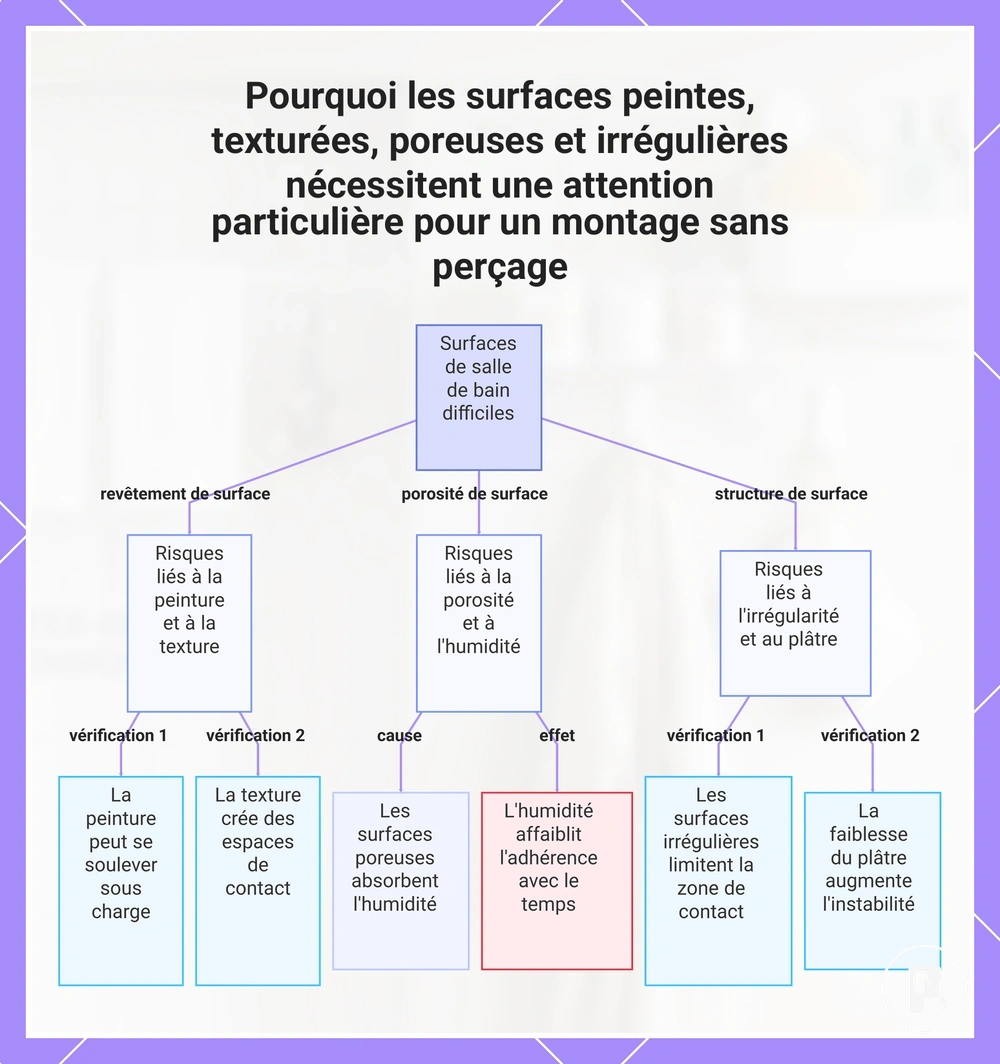 Pourquoi les surfaces peintes, texturées, poreuses et irrégulières nécessitent une attention particulière pour un montage sans perçage