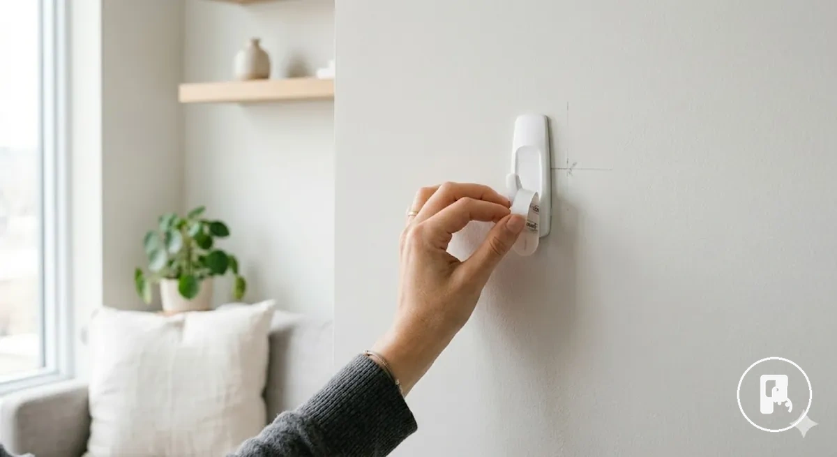 Remoção limpa de um acessório para casa sem furar de uma parede sem danos visíveis na superfície
