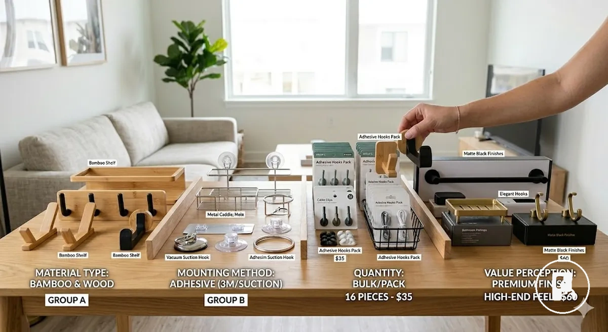 Acessórios para casa sem furar comparados por material, tipo de fixação, quantidade e valor