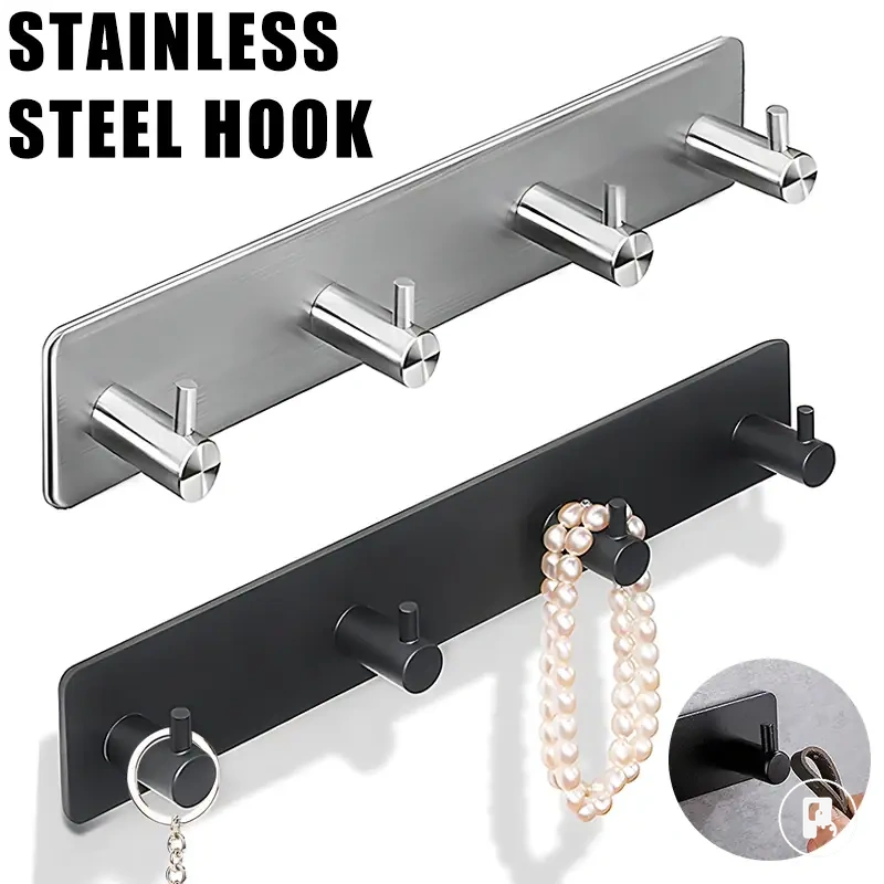 Ganchos de aço inox adesivos para cozinha e banheiro