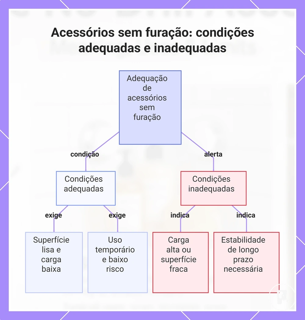 Acessórios sem furação: condições adequadas e inadequadas