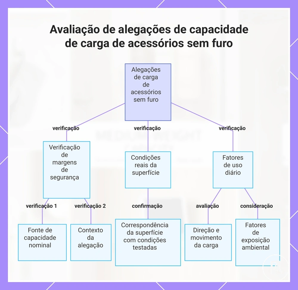 Avaliação de alegações de capacidade de carga de acessórios sem furo