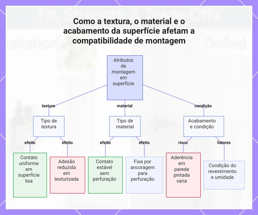 Como a textura, o material e o acabamento da superfície afetam a compatibilidade de montagem