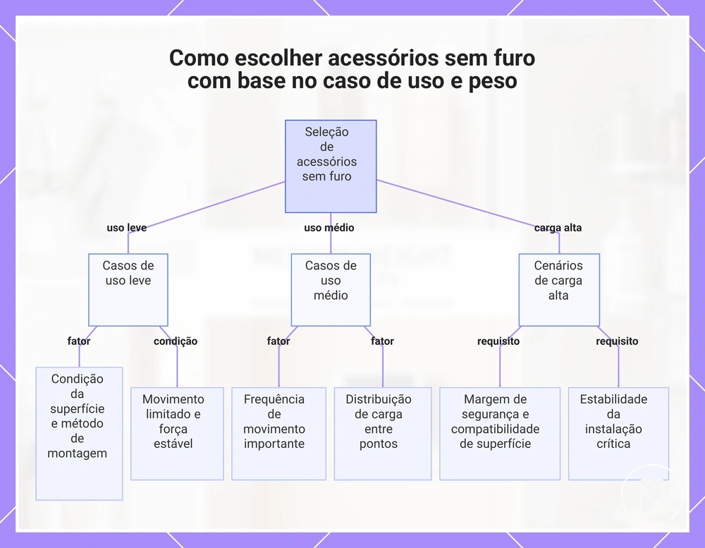 Como escolher acessórios sem furo com base no caso de uso e peso