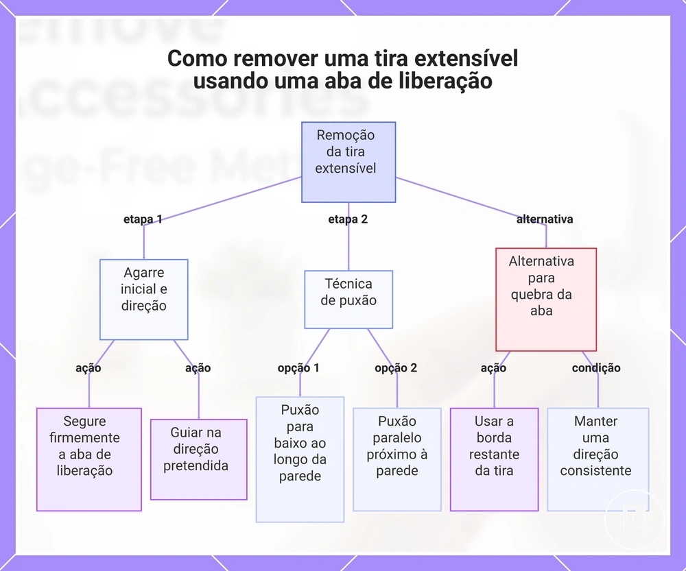 Como remover uma tira extensível usando uma aba de liberação
