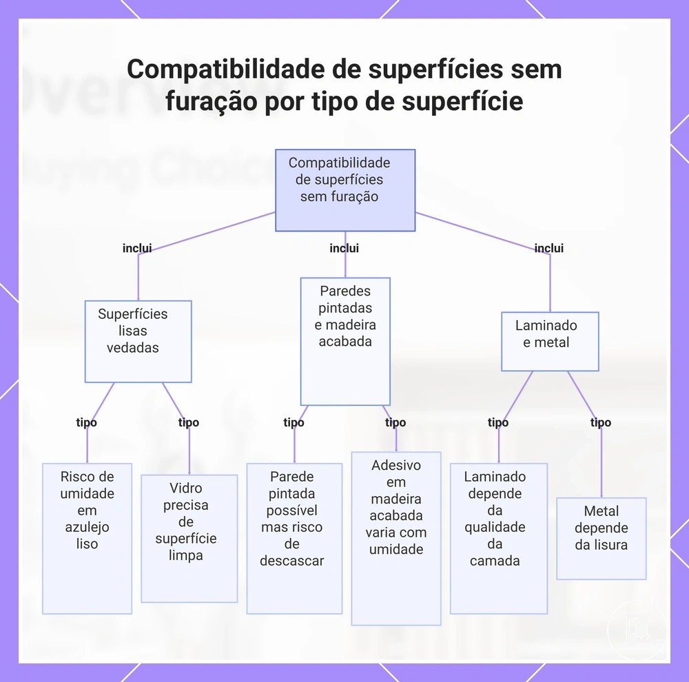 Compatibilidade de superfícies sem furação por tipo de superfície
