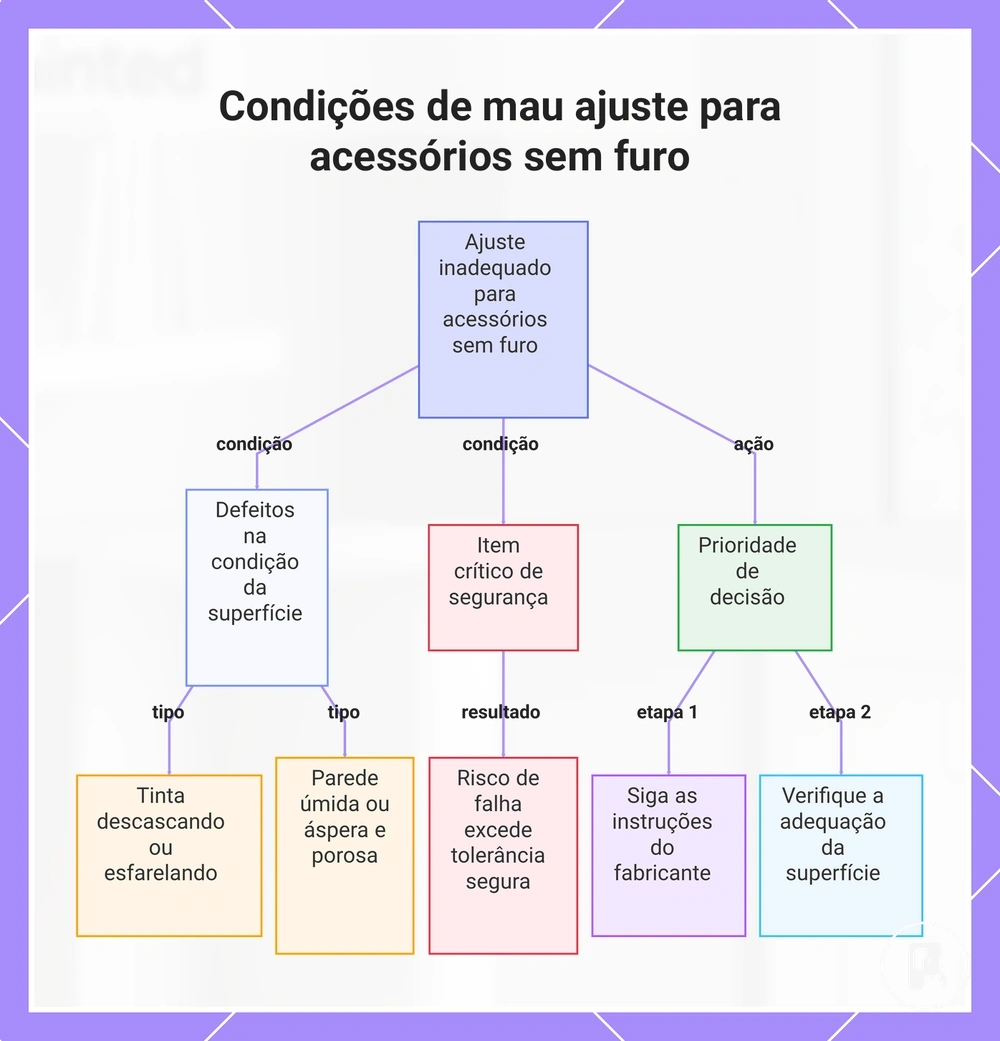 Condições de mau ajuste para acessórios sem furo