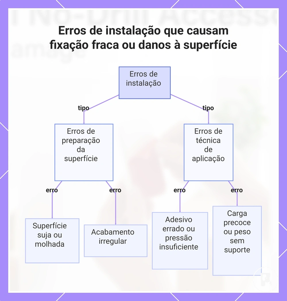 Erros de instalação que causam fixação fraca ou danos à superfície