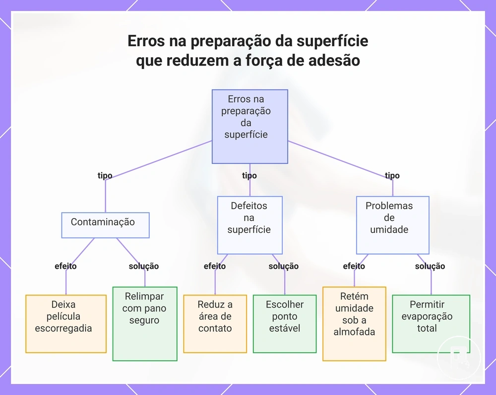 Erros na preparação da superfície que reduzem a força de adesão