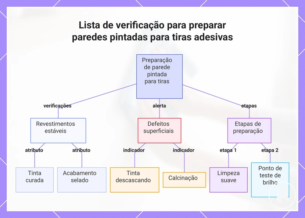 Lista de verificação para preparar paredes pintadas para tiras adesivas