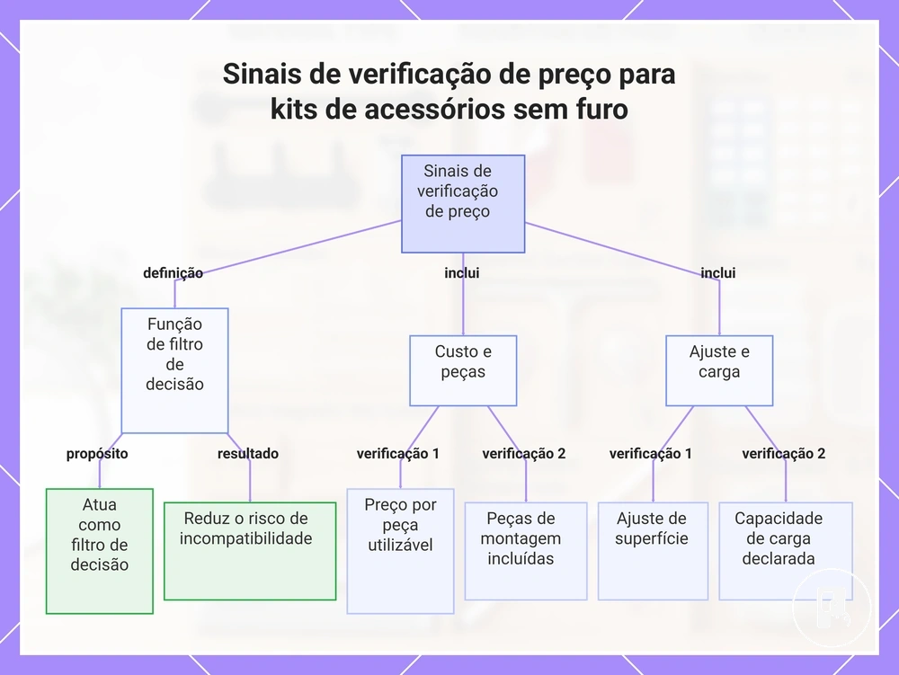 Sinais de verificação de preço para kits de acessórios sem furo