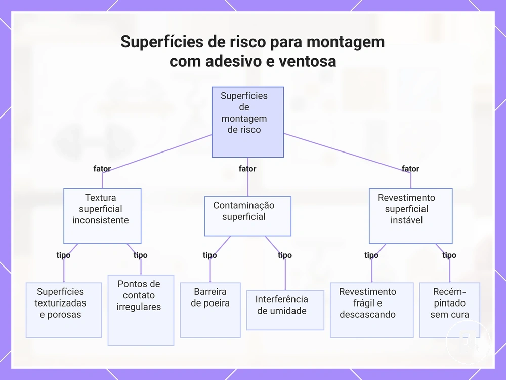 Superfícies de risco para montagem com adesivo e ventosa