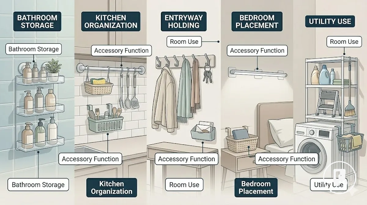 Exemplos de uso do cômodo e função do acessório para acessórios para casa sem furar