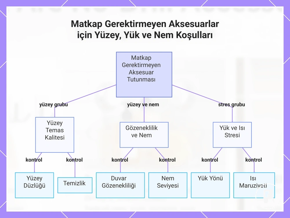 Matkap Gerektirmeyen Aksesuarlar için Yüzey, Yük ve Nem Koşulları
